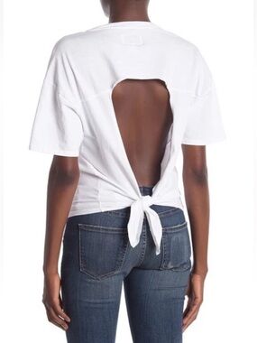 Current/Elliott Women's White Crew Neck Cutout Tie Back Tee T-Shirt Top Size 0